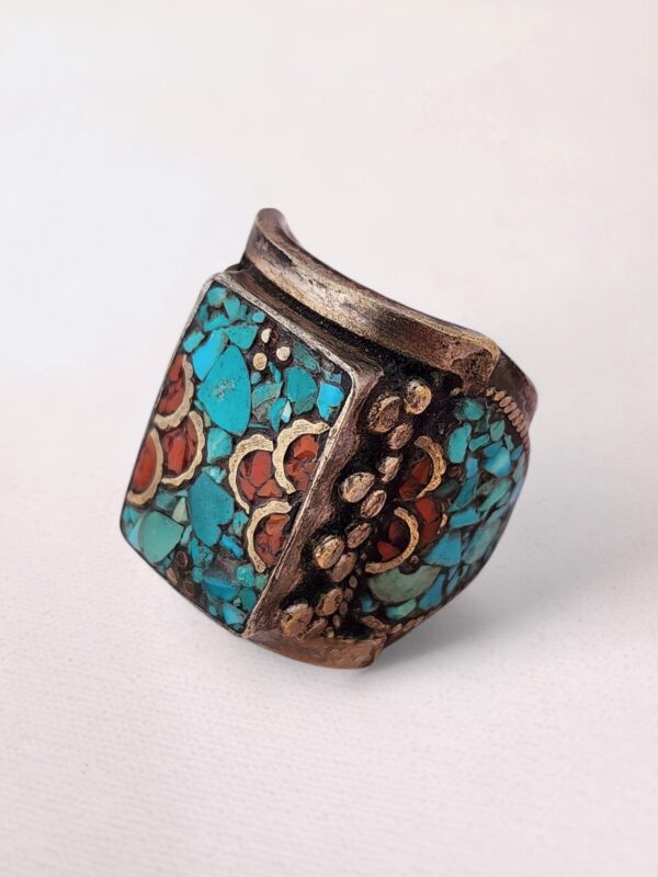 Vintage Tibetan Silver, Turquoise & Coral Ring - Image 2