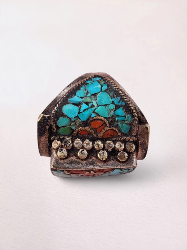 Vintage Tibetan Silver, Turquoise & Coral Ring - Image 4