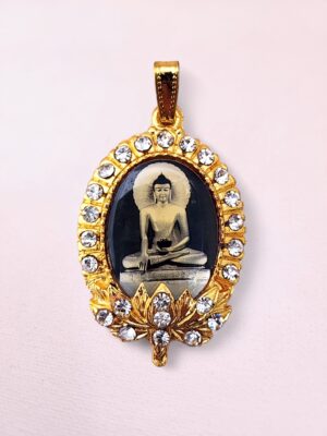 Buddha pendant with rhinestones and Mahabodhi Temple from Bodh Gaya