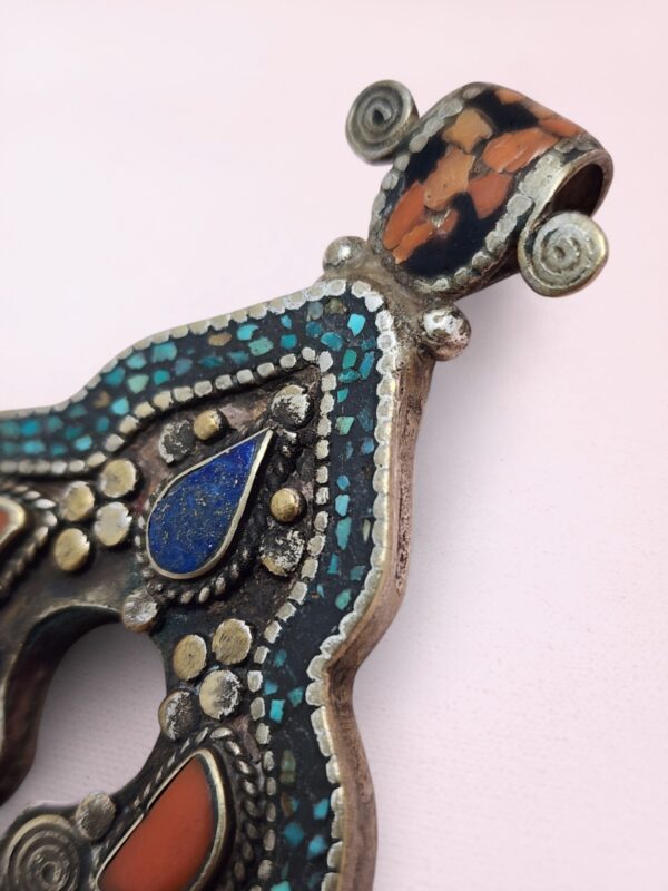 Vintage Tibetan Silver Pendant with Turquoise, Amber, Coral & Lapis - Image 6