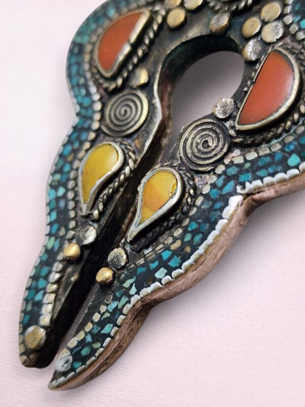Vintage Tibetan Silver Pendant with Turquoise, Amber, Coral & Lapis - Image 7