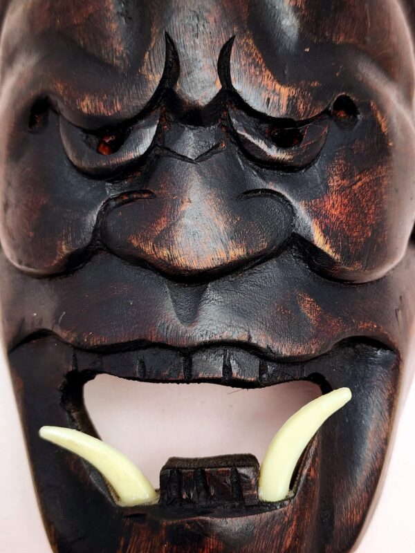 Japanese Oni Hand-Carved Wooden Mask - Image 4