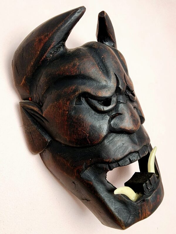 Japanese Oni Hand-Carved Wooden Mask - Image 2