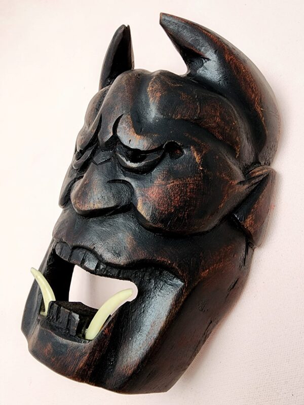 Japanese Oni Hand-Carved Wooden Mask - Image 3