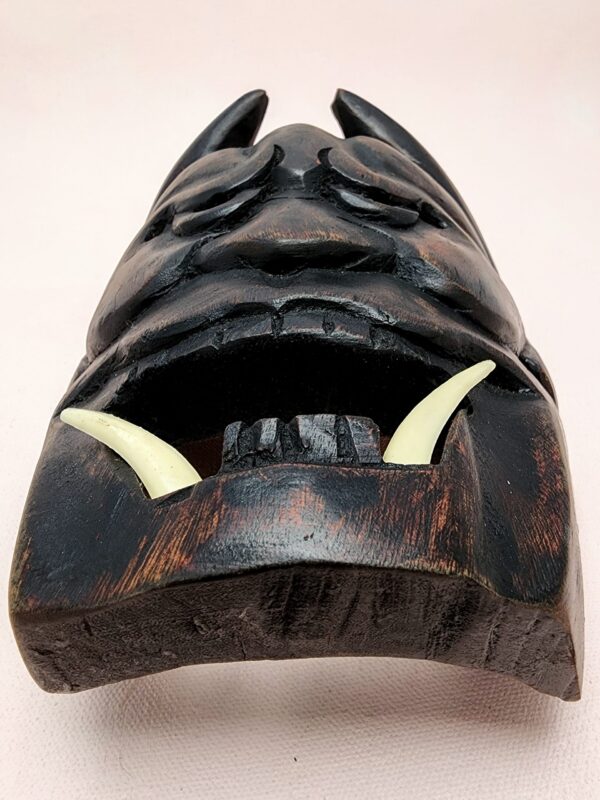 Japanese Oni Hand-Carved Wooden Mask - Image 5