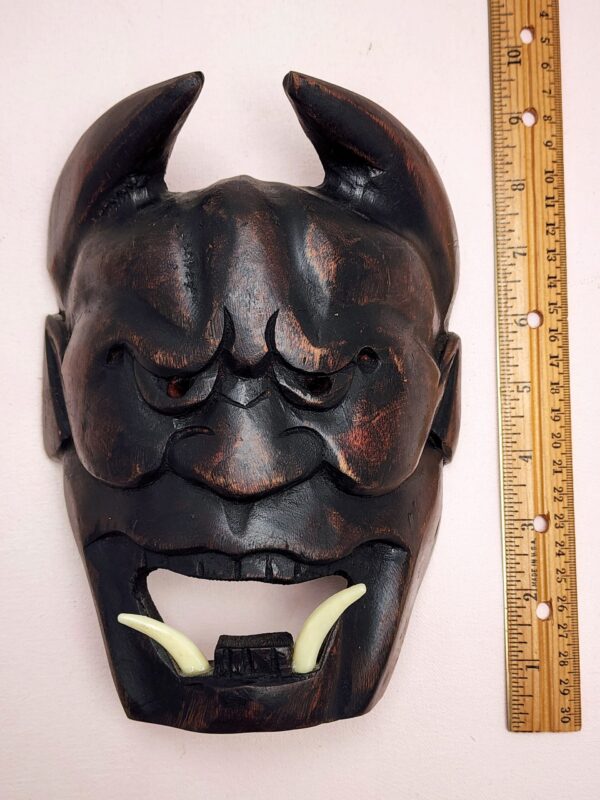 Japanese Oni Hand-Carved Wooden Mask - Image 7