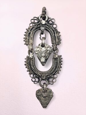 Vintage Handmade Tarkashi Indian Silver Filigree Pendant