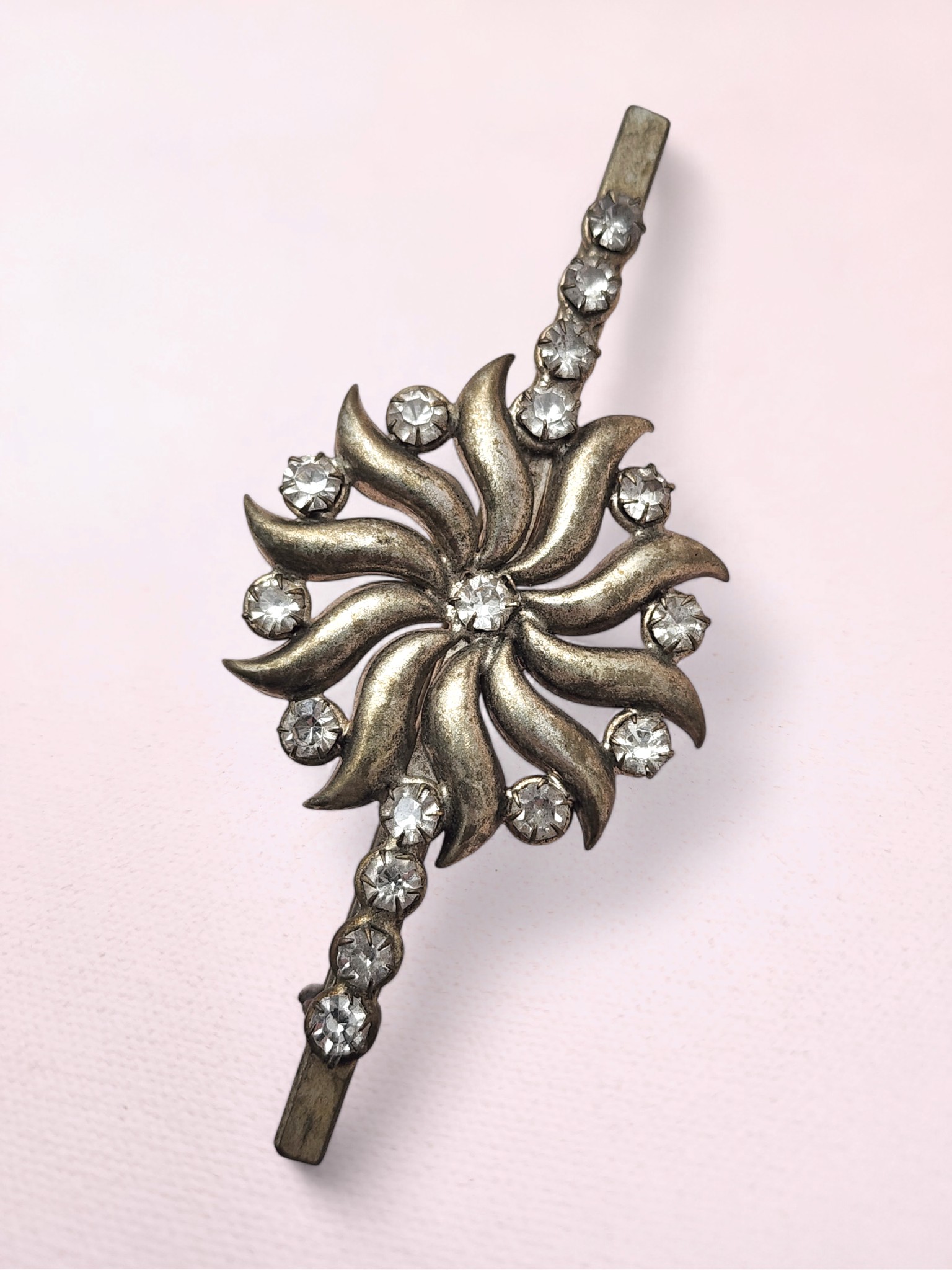 Sri Lankan 1940s Starburst Brooch with Crystal Rhinestones