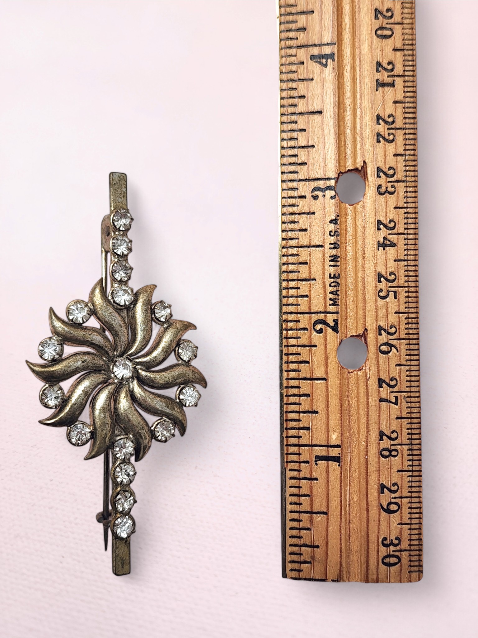 Sri Lankan 1940s Starburst Brooch with Crystal Rhinestones