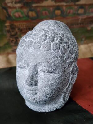 Sri Lankan Buddha Head Statue Heavy Concrete, Pewter & Mica Sculpture