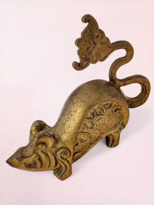 Feng Shui Brass Money Rat with Chinese Coins Wealth Prosperity Statue