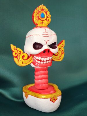 Citipati Tibetan Skull and Spine Oracle Statue Hand-Carved Wooden Nepal Buddhist Deity Figure