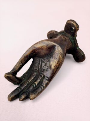 Hand Mudra Brass Door Handle from Nepal Vintage Nepalese Buddhist Door Pull Hardware