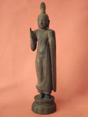 Vintage Carved Wood Standing Buddha Sri Lanka | Theravada Temple Buddha Figure | Rare Antique Wooden Buddha Statue