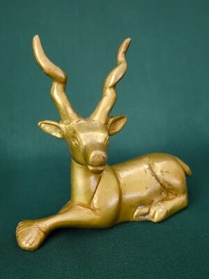 Indian Brass Resting Deer Figure | Vintage Brass Antelope Statue | Gold Brass Deer Collectible India