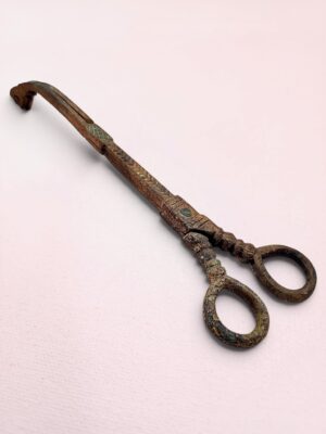 Antique Indian Brass Scissor Snuffer | Vintage Candle Wick Trimmer India | Ornate Brass Candle Snuffer Collectible