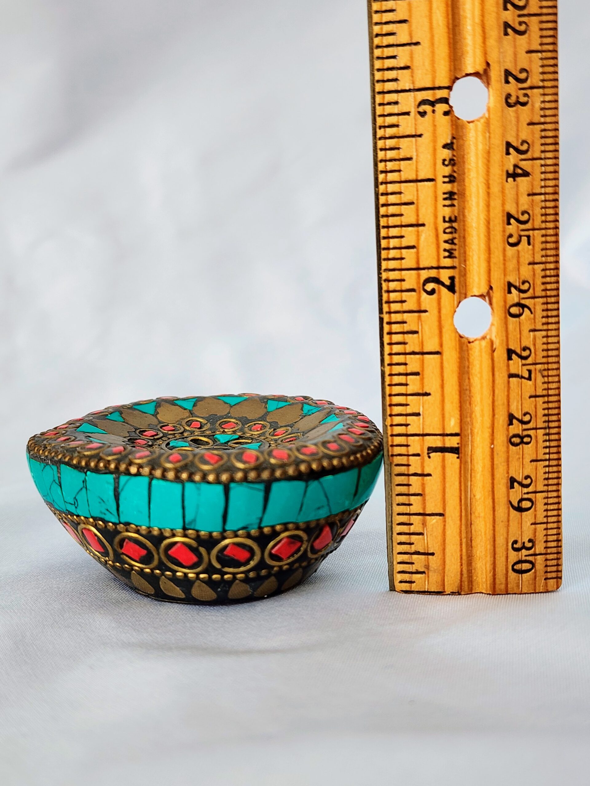 Vintage Tibetan Incense Holder of Brass, Turquoise & Coral - Image 8