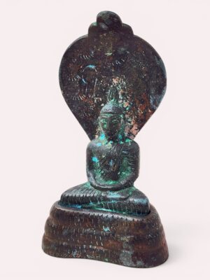 Antique Brass Naga Buddha Sri Lanka | Mucalinda Buddha Seated Cobra Hood Statue | Vintage Theravada Buddha Brass Figurine