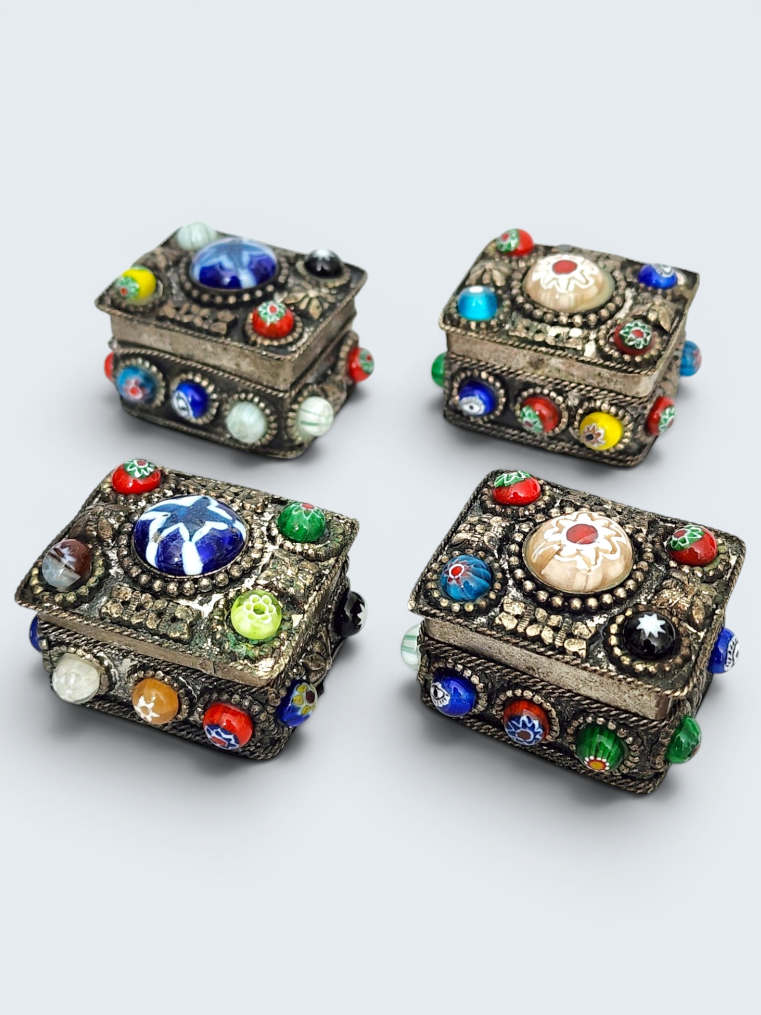 Millefiori Glass Bead & Metal Trinket Box from India - Image 2