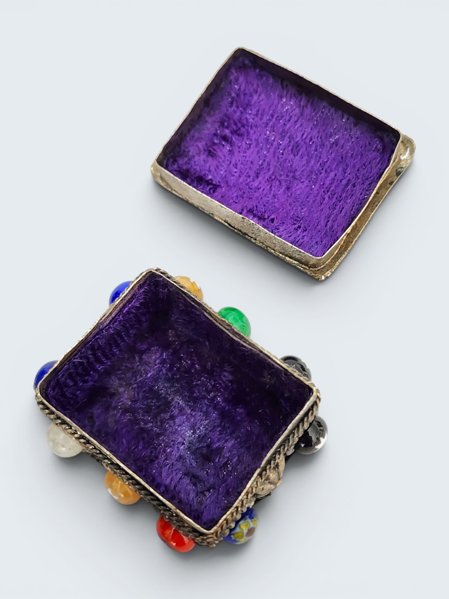 Millefiori Glass Bead & Metal Trinket Box from India - Image 11
