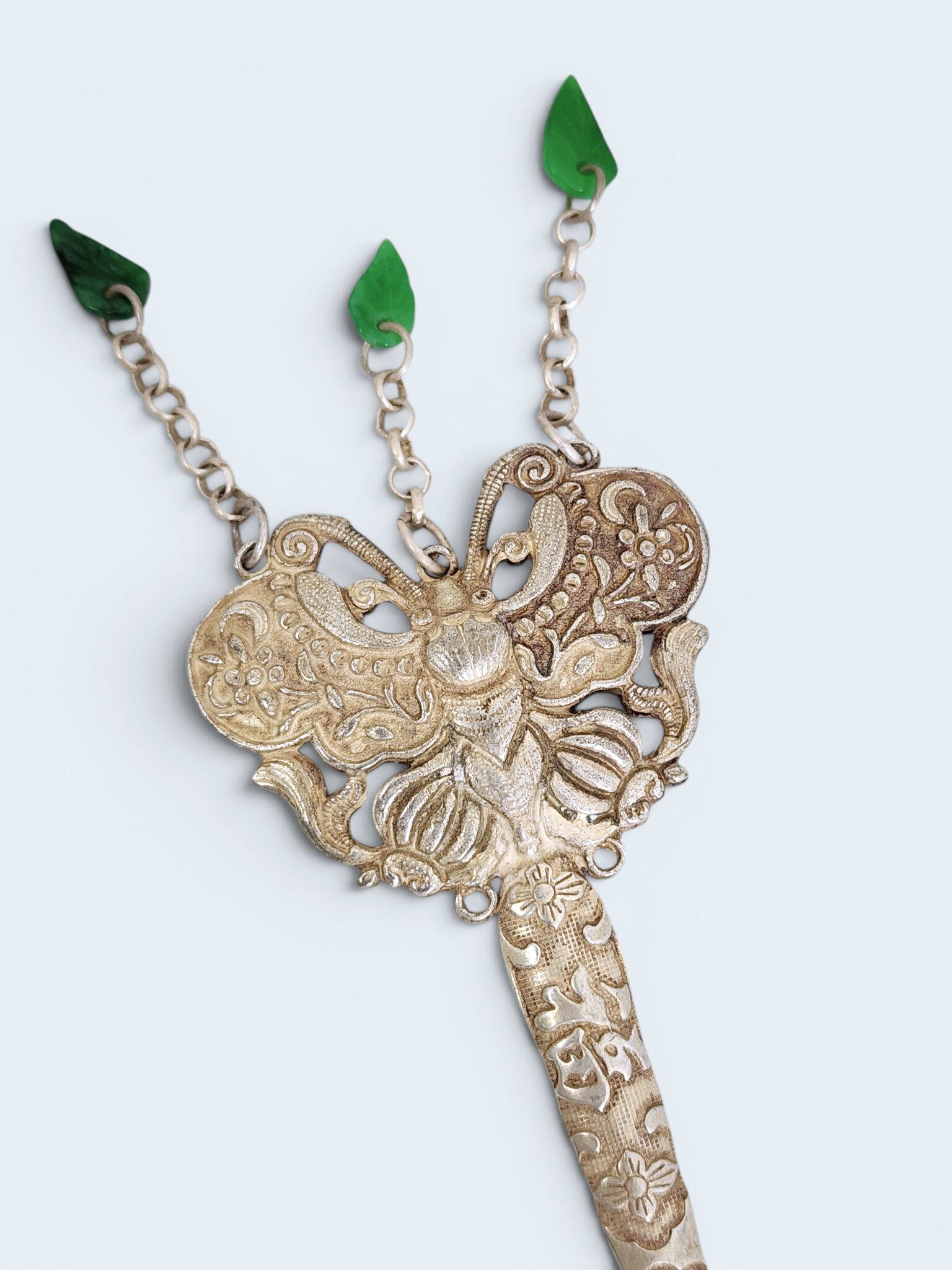 Chinese Butterfly Hairpin with Jade Leaf Buyao Chains - Image 2
