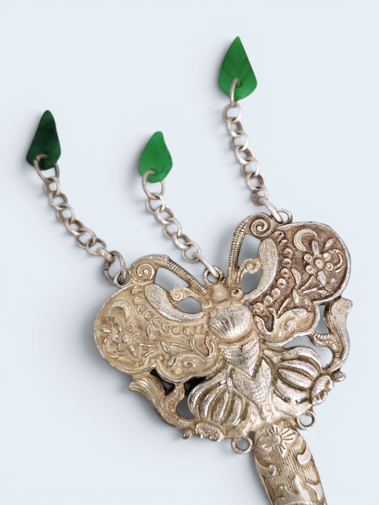 Chinese Butterfly Hairpin with Jade Leaf Buyao Chains - Image 3