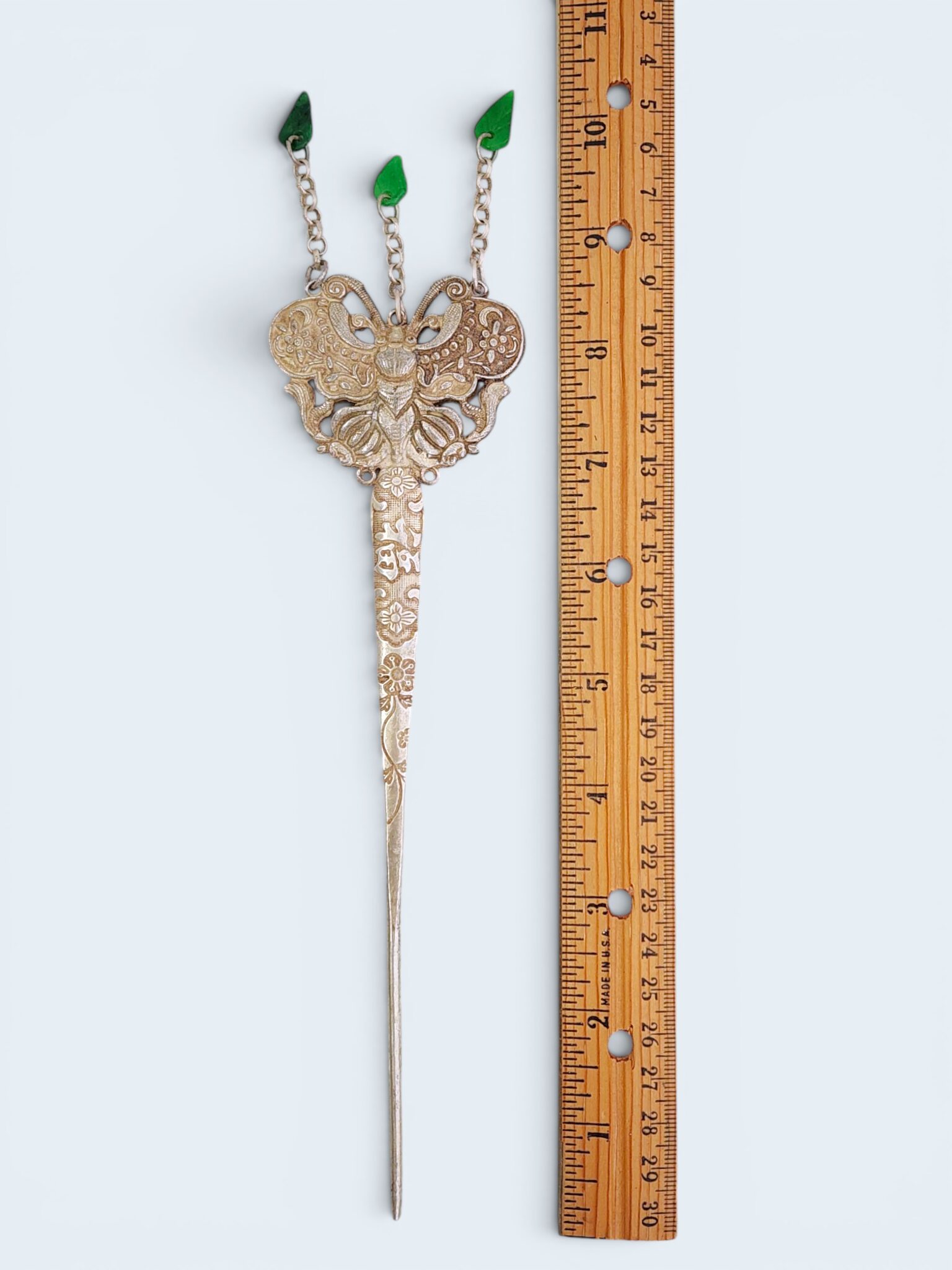 Chinese Butterfly Hairpin with Jade Leaf Buyao Chains - Image 8