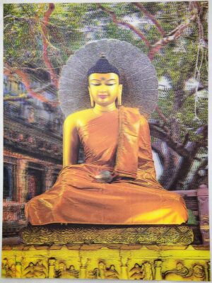3D Buddha Bodhi Tree Lenticular Print | Bodhgaya Buddha Wall Poster | Buddhist Meditation Room Art Print