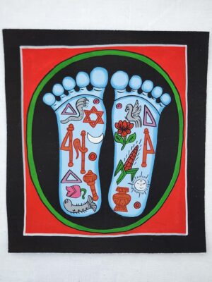 Buddhapada Handpainted Canvas Nepal | Sacred Buddha Footprint Painting | Buddhist Auspicious Symbols Feet Painting