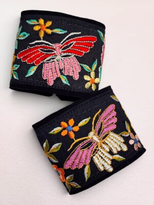 Butterfly Embroidered Cuff Bracelet India | Vintage Indian Trim Leather Bracelet | Handmade Boho Butterfly Floral Cuff