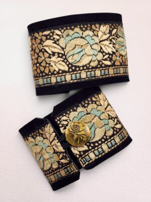 Parsi Embroidery Silk Cuff Bracelet | Vintage Indian Floral Embroidered Cuff | Handmade Old Delhi Silk Trim Leather Bracelet