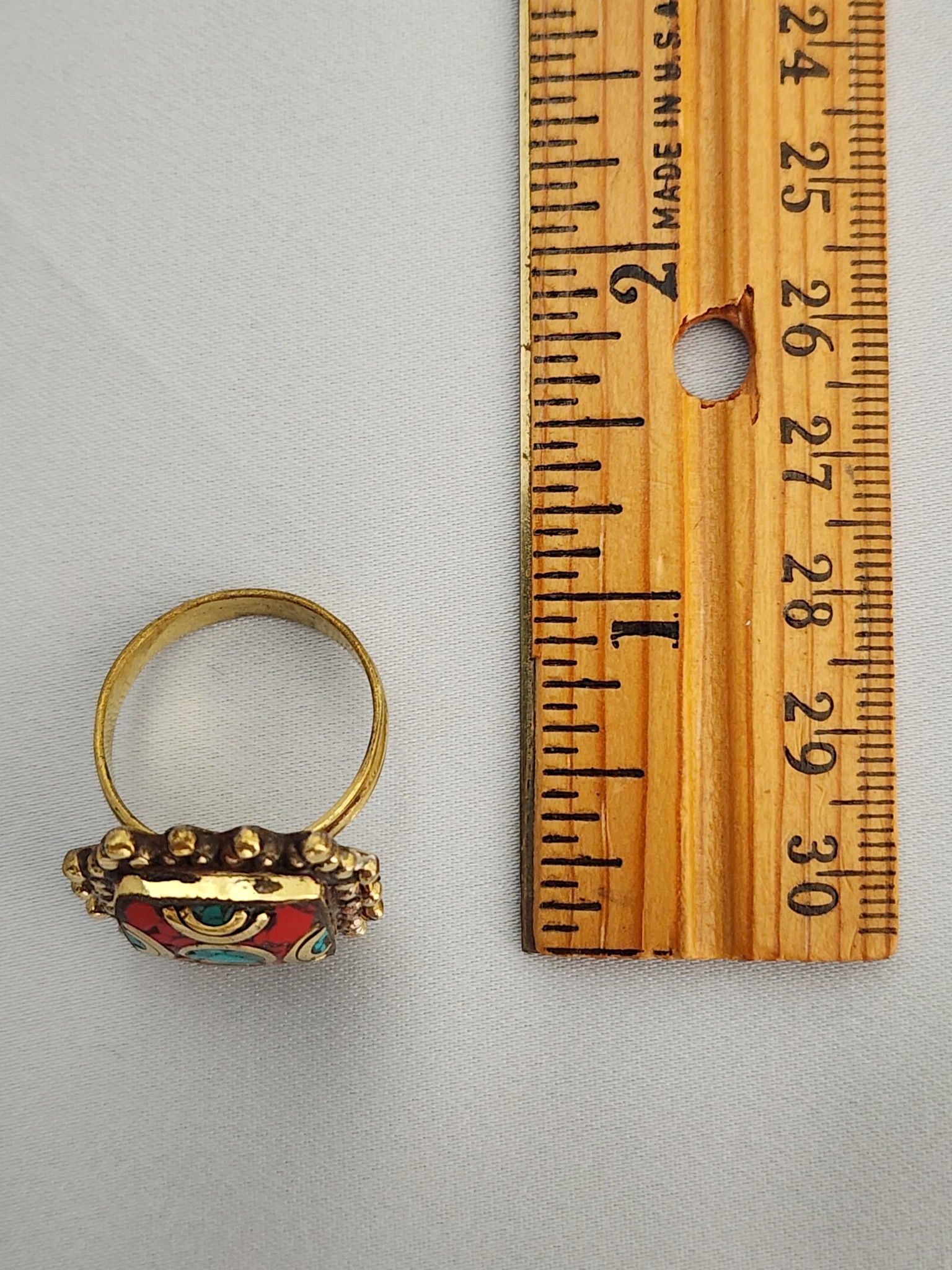 Nepalese Brass Ring with Coral & Turquoise - Image 6