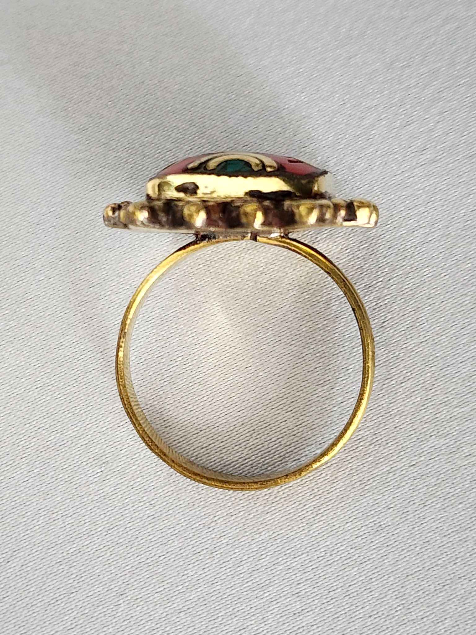 Nepalese Brass Ring with Coral & Turquoise - Image 5