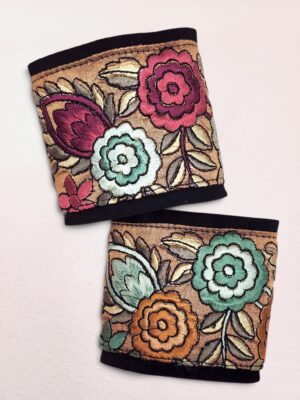 Vintage Embroidered Sari Trim Flower Cuff Bracelet | Handmade Indian Trim Bracelet | Boho Suede Leather Cuff