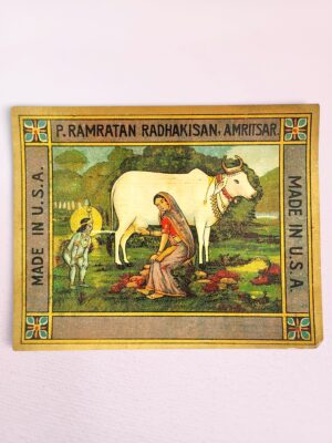 Vintage Yashoda and Baby Krishna Oleograph Trade Label from P. Ramratan Radhakisan, Amritsar India