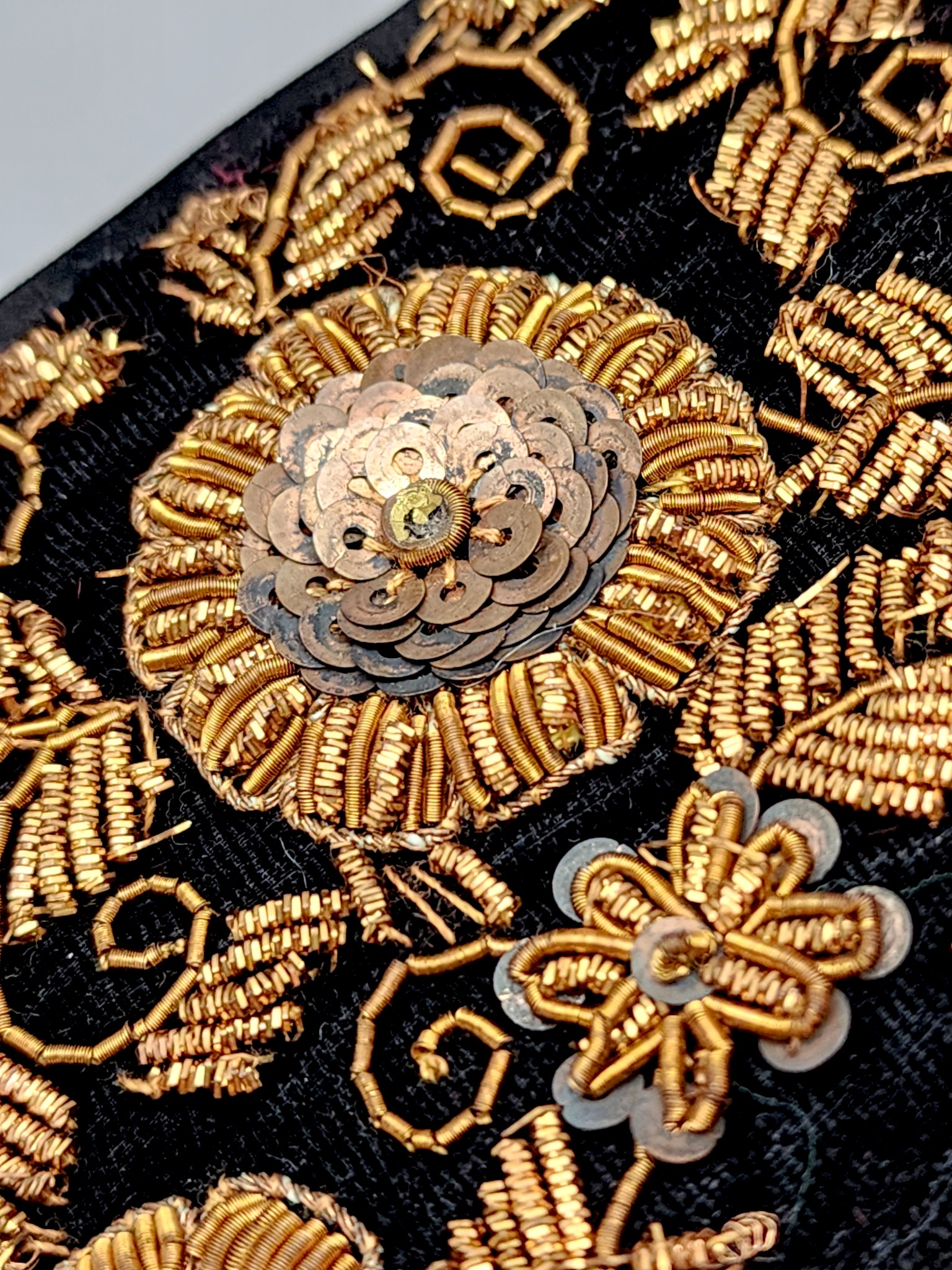 Vintage Zardozi Embroidered Sequin Flower Cuff Bracelet - Image 3