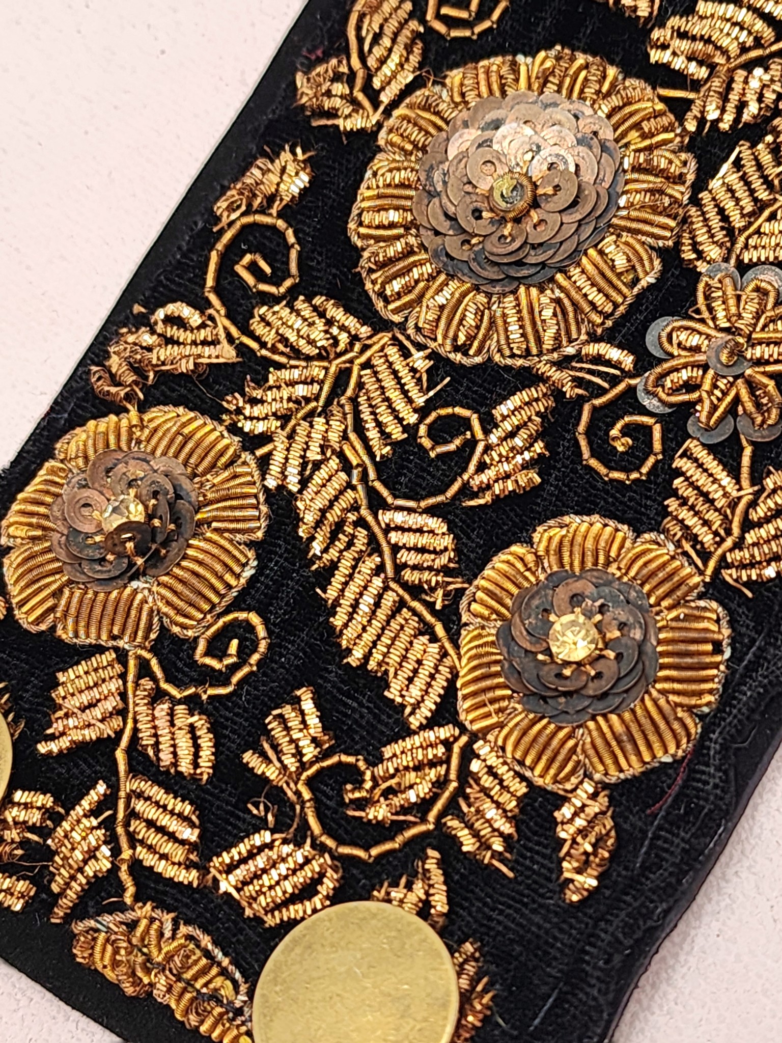 Vintage Zardozi Embroidered Sequin Flower Cuff Bracelet - Image 4