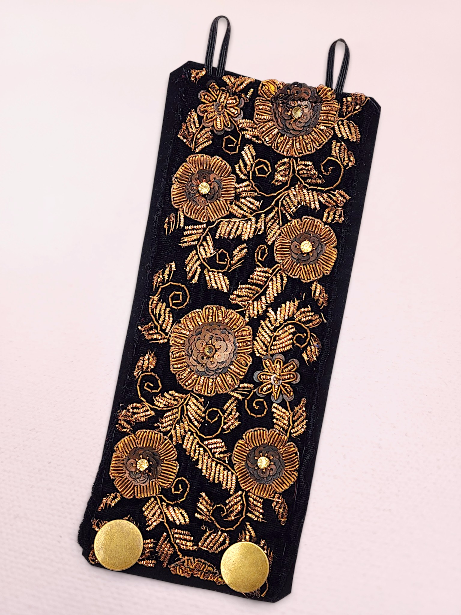 Vintage Zardozi Embroidered Sequin Flower Cuff Bracelet - Image 2