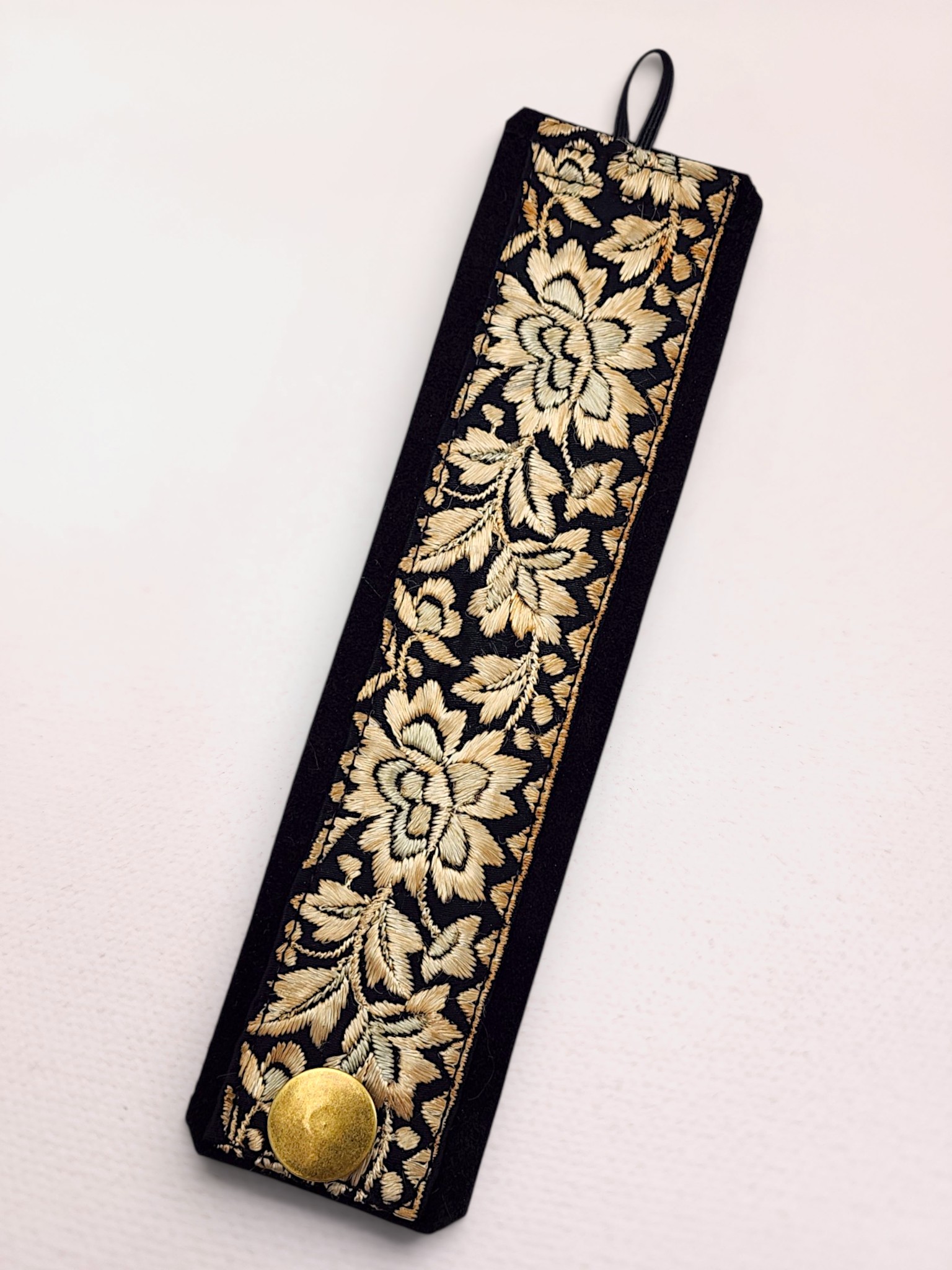 Vintage Antique Gold Parsi Embroidered Silk Floral Cuff Bracelet - Image 3