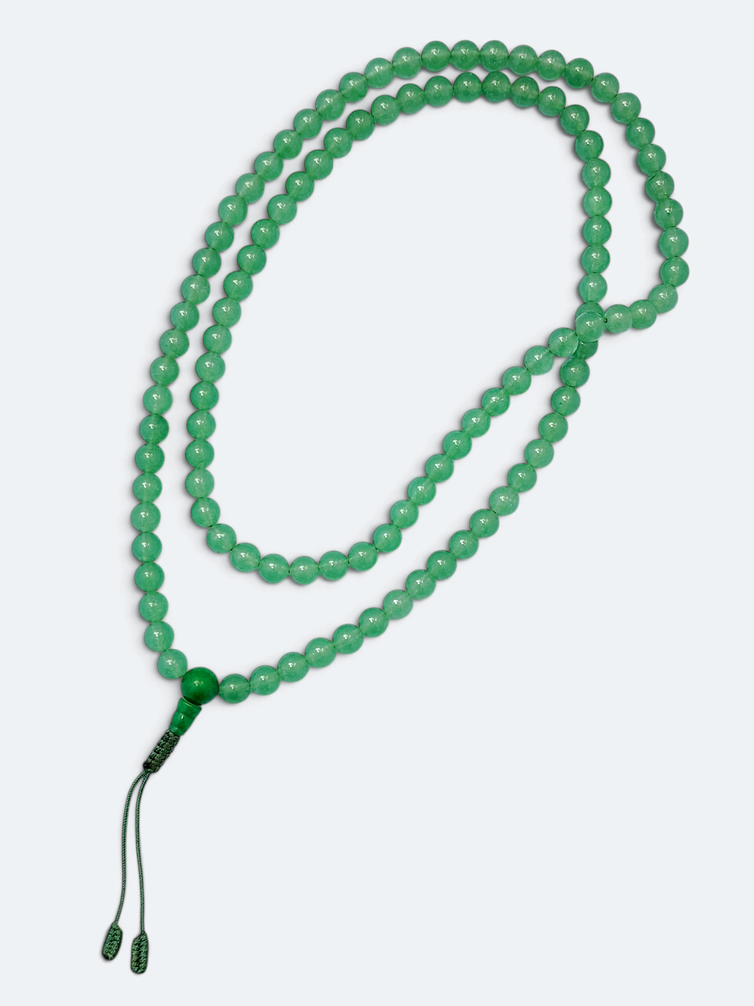 Green Aventurine Quartz 108 Bead Mala Necklace with Guru Bead and Tassel