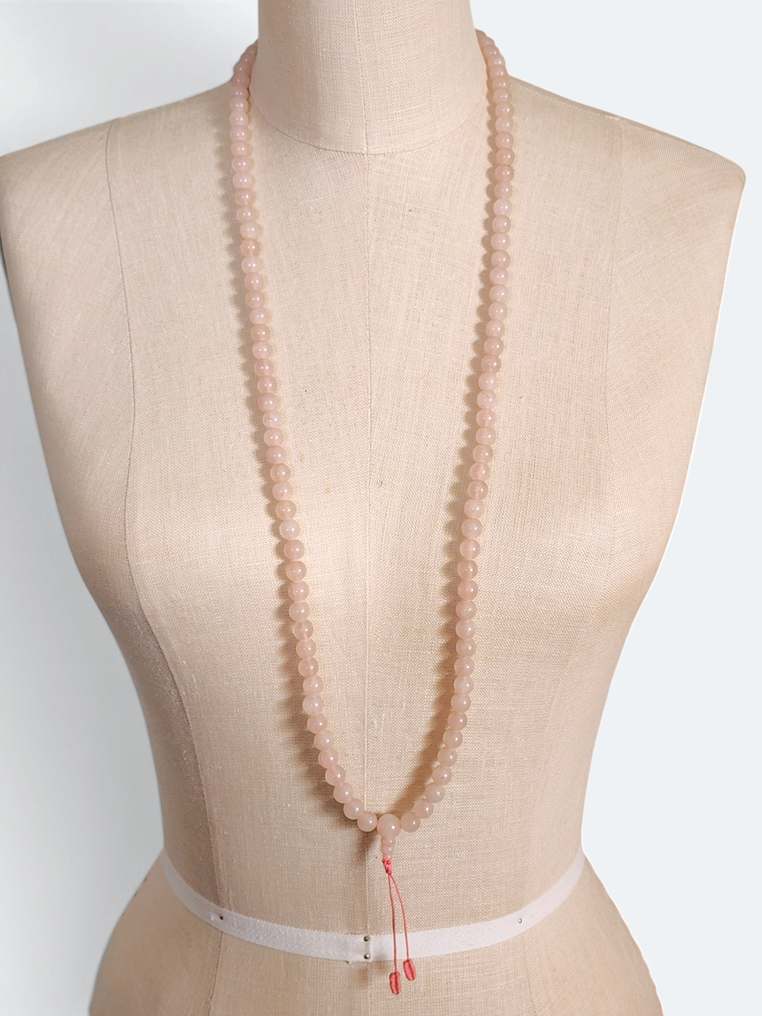 Rose Pink Quartz 108 Bead Mala Necklace from Nepal with Guru Bead and Tassel
