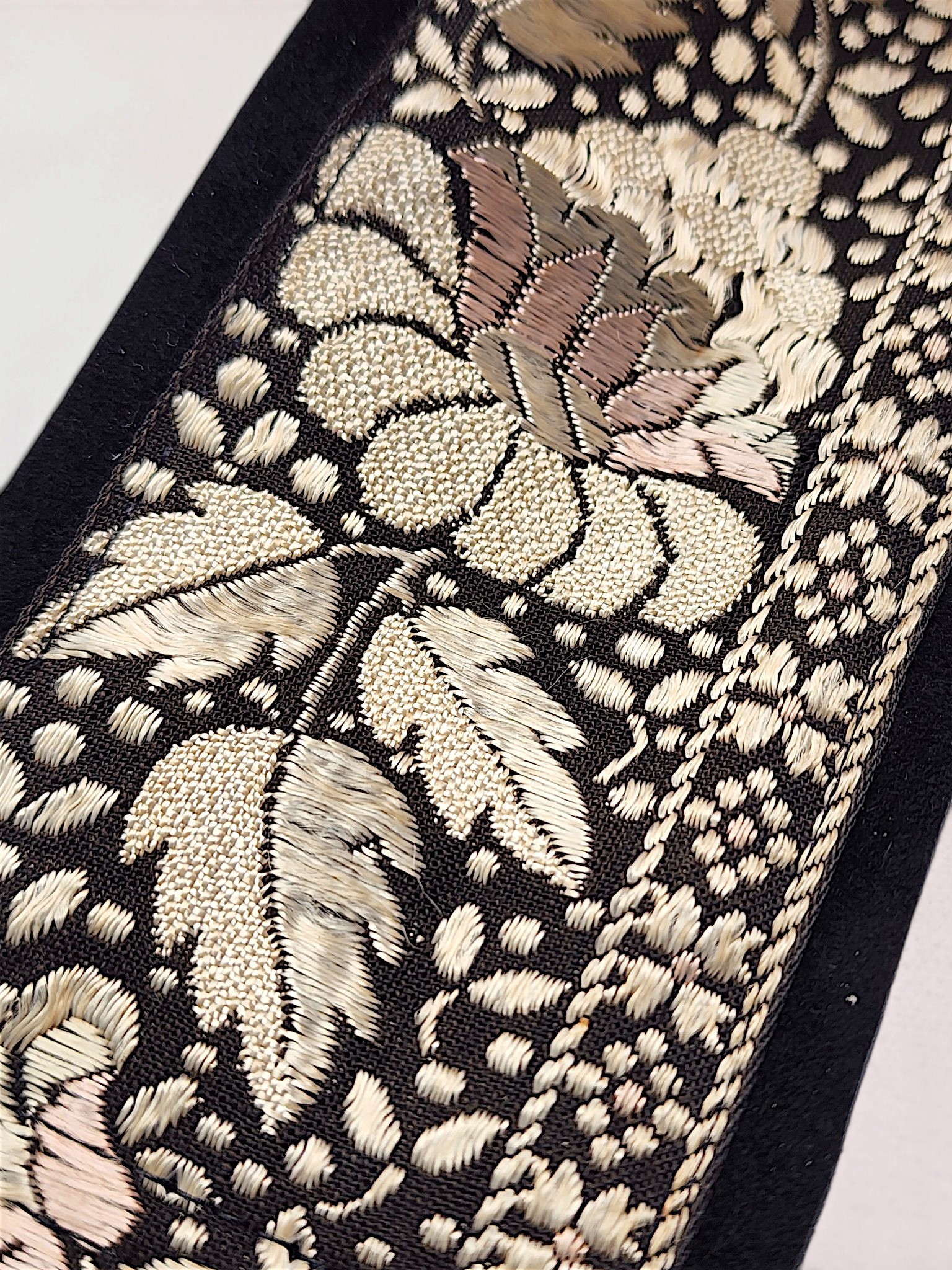 Vintage Embroidered Indian Parsi Silk Flower Cuff Bracelet - Image 3