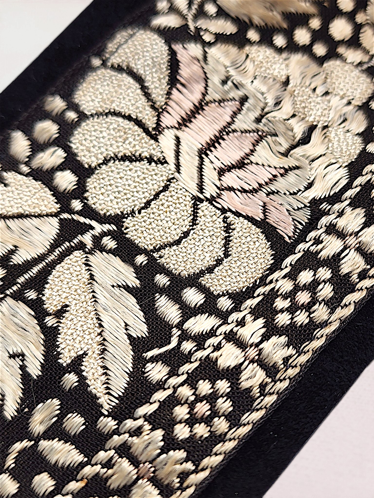 Vintage Embroidered Indian Parsi Silk Flower Cuff Bracelet - Image 4